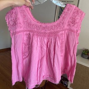 Free People hot pink embroidered top